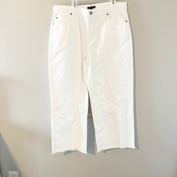 Eileen Fisher Denim - Eileen Fisher Womens White Organic Cotton Wide Leg Frayed Hem cropped jeans